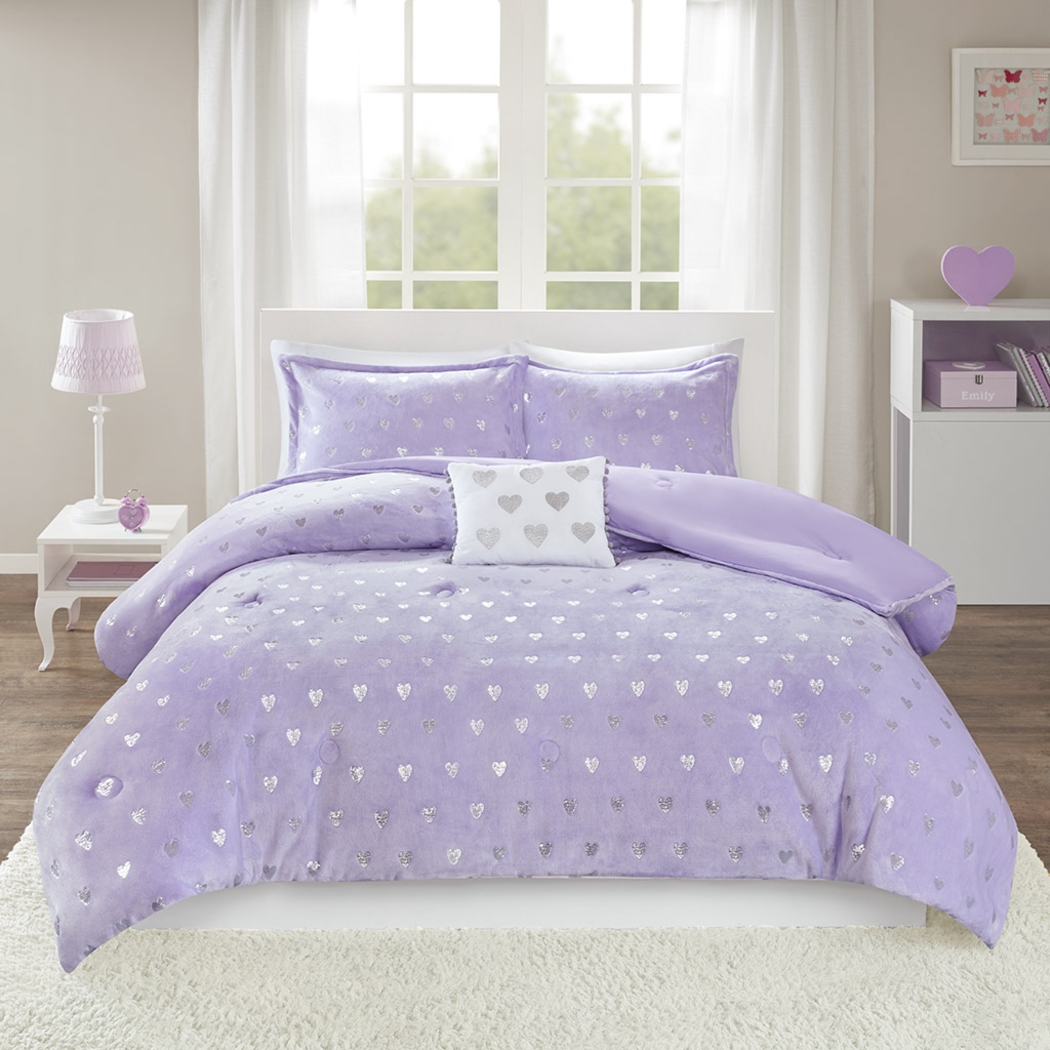 Kids Plush Hearts Purple Twin XL Comforter Set - Thumbnail - Image 8