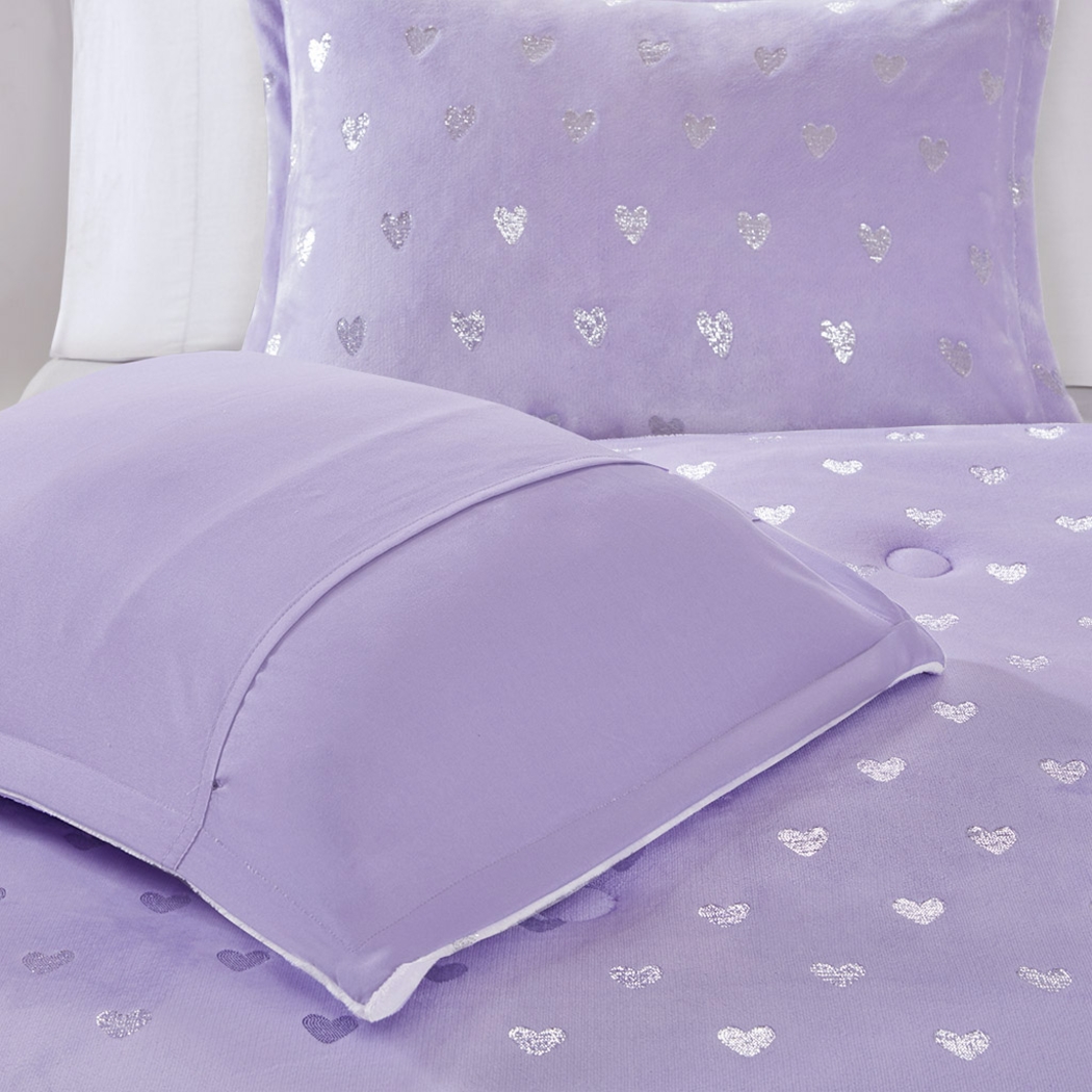 Kids Plush Hearts Purple Full/Queen Comforter Set - Thumbnail - Image 5