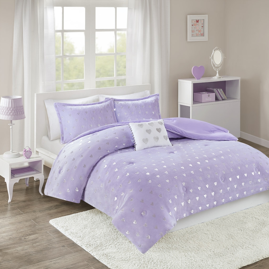 Kids Plush Hearts Purple Full/Queen Comforter Set - Thumbnail - Image 7
