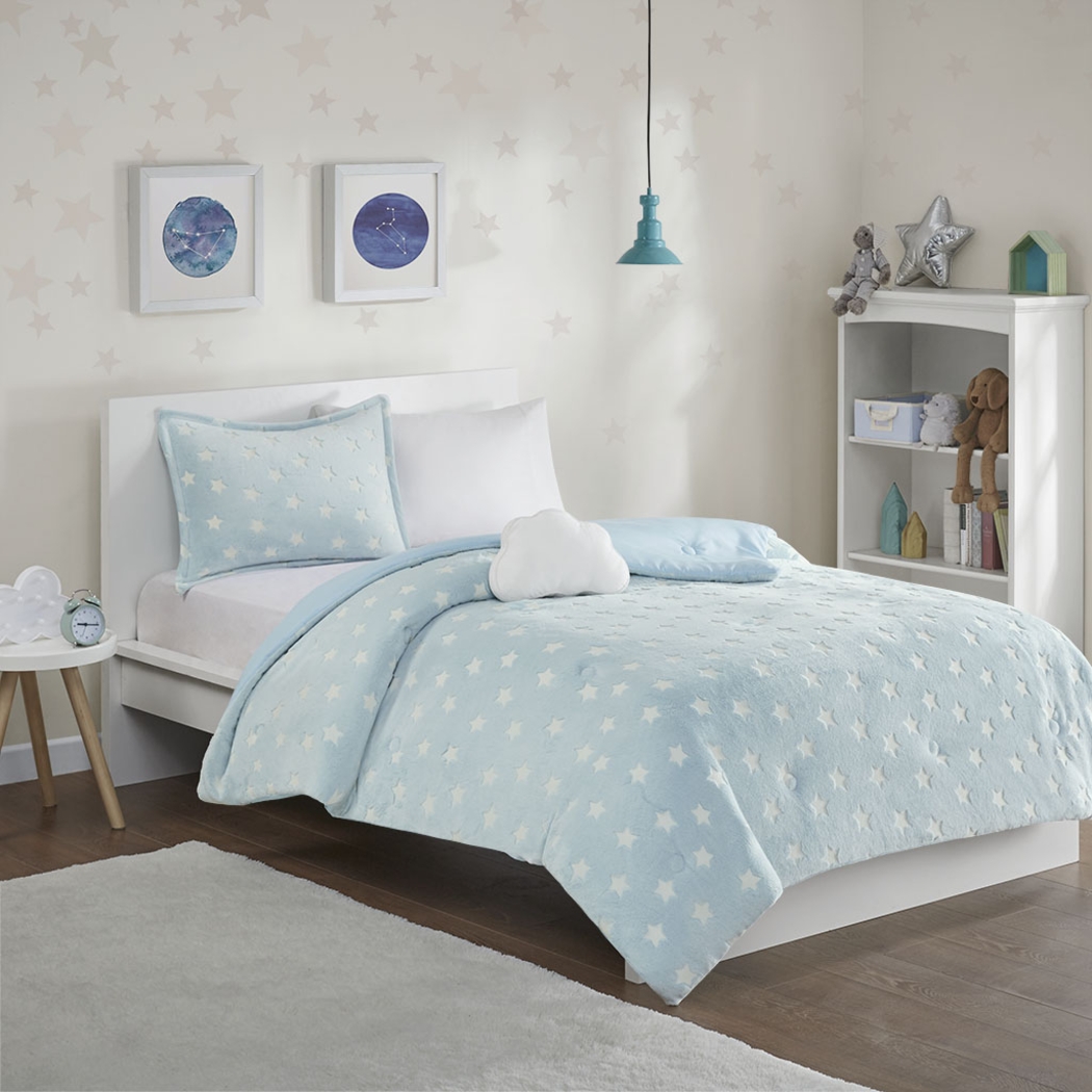 Kids Plush Stars Aqua Twin Comforter Set - Thumbnail - Image 11