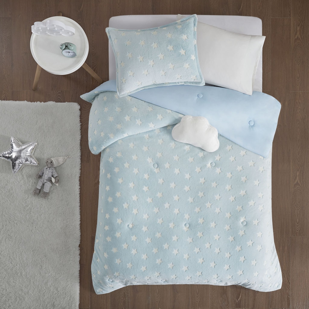 Kids Plush Stars Aqua Full/Queen Comforter Set - Thumbnail - Image 1