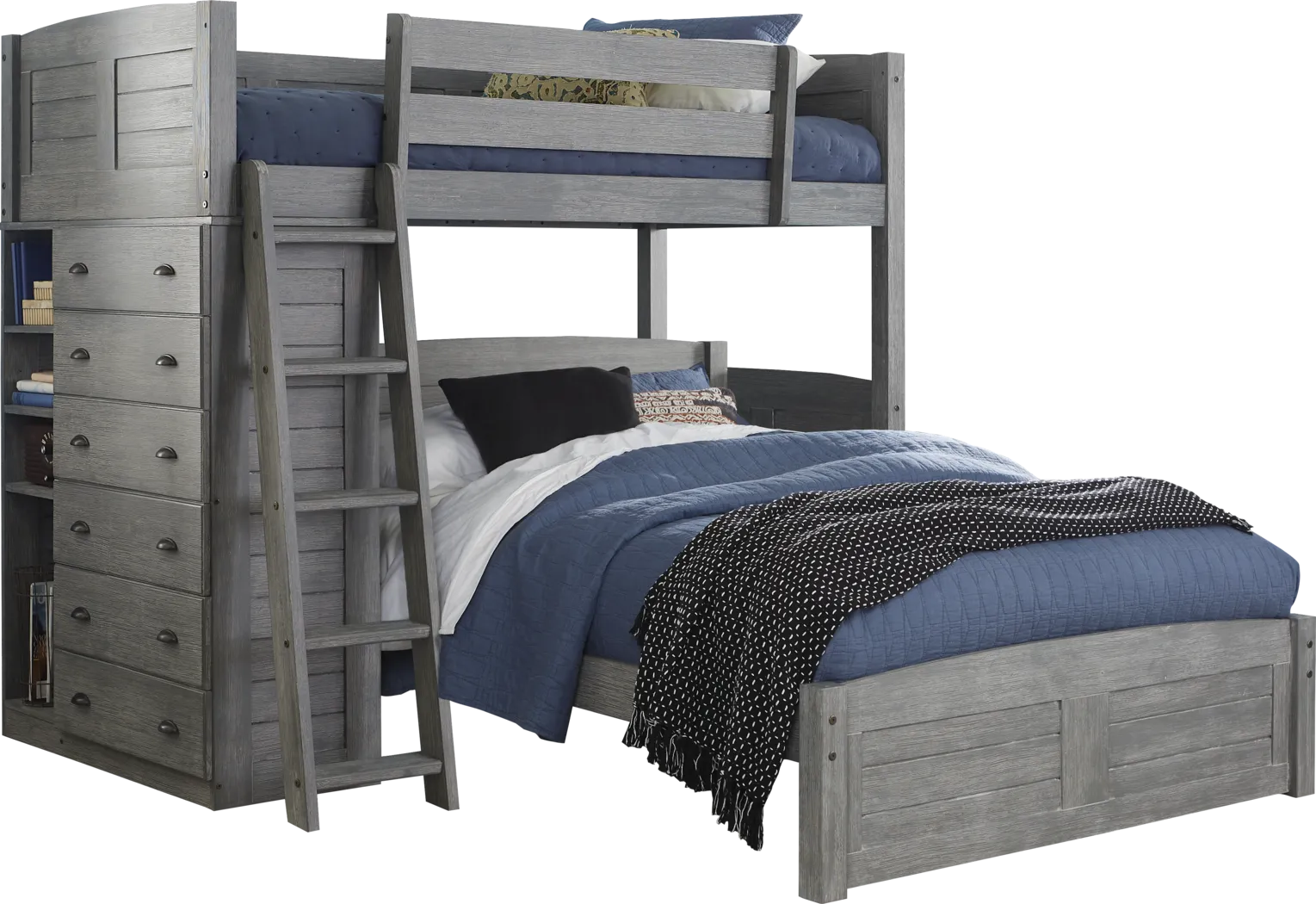 Kids Portside Gray Twin/Full Loft Bunk Bed - Thumbnail - Image 1