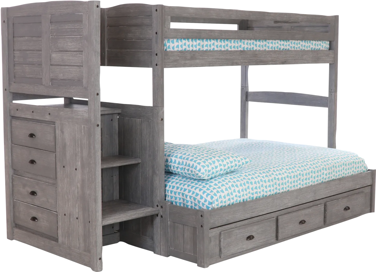 Kids Portside Gray Twin/Full Step Bunk Bed with Storage - Thumbnail - Image 1