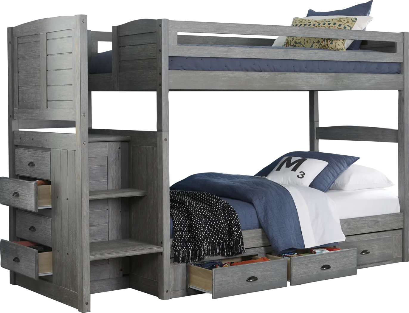 Kids Portside Gray Twin/Twin Step Bunk Bed with Storage - Thumbnail - Image 3