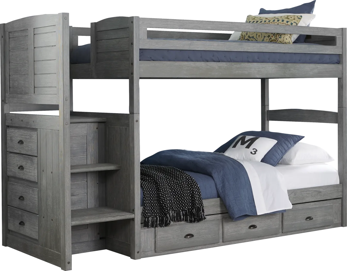 Kids Portside Gray Twin/Twin Step Bunk Bed with Storage - Thumbnail - Image 1