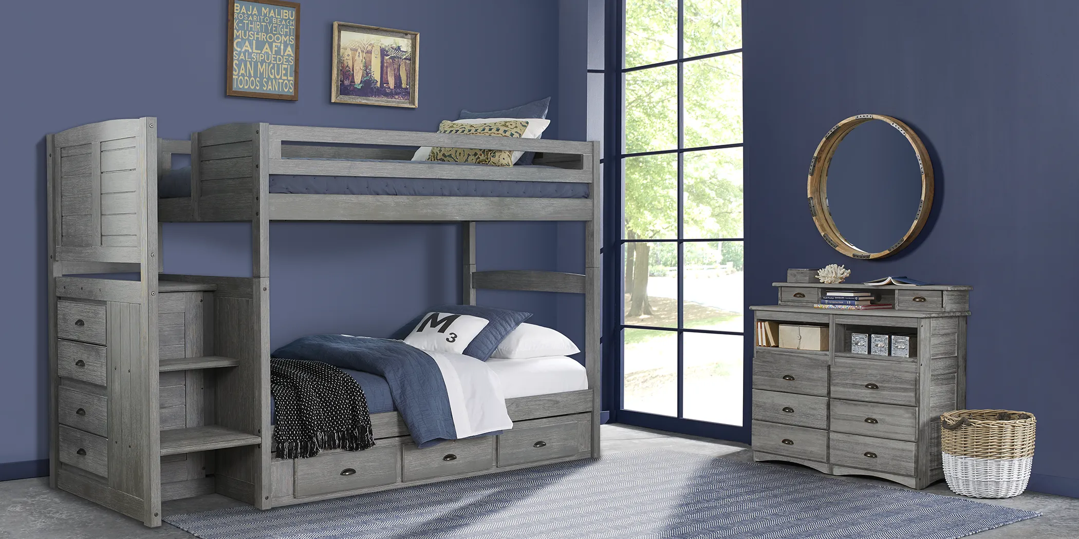 Kids Portside Gray Twin/Twin Step Bunk Bed with Storage - Thumbnail - Image 2