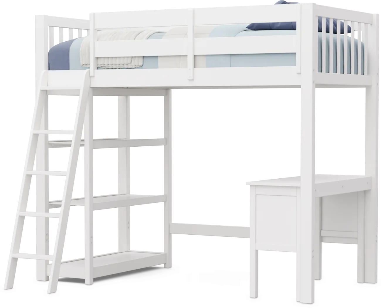Kids Preston Place White Twin/Twin Loft Bedroom with Chest, Desk & Bookshelf - Thumbnail - Image 2