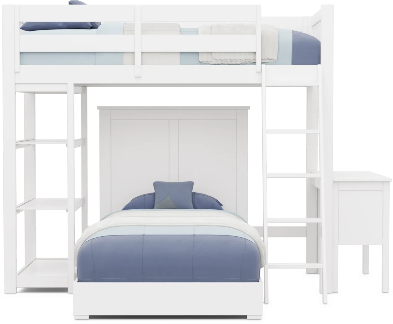 Kids Preston Place White Twin/Twin Loft Bed with Desk & Bookshelf - Thumbnail - Image 3