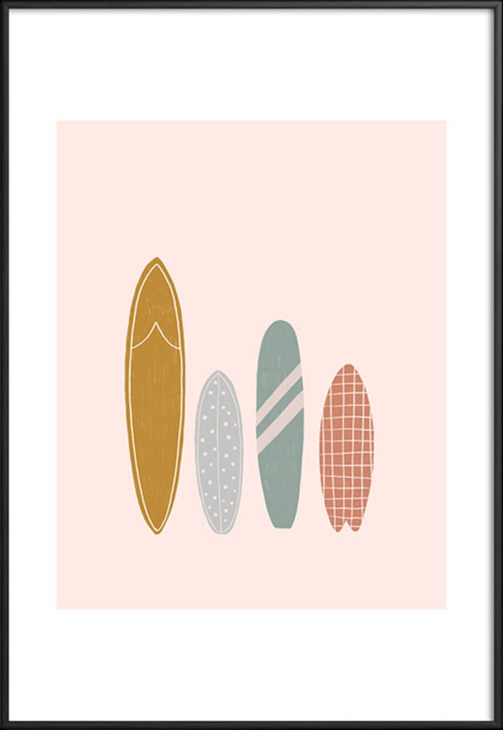 Kids Pretty Surfboards I Pink Metal Framed Print - Thumbnail - Image 1