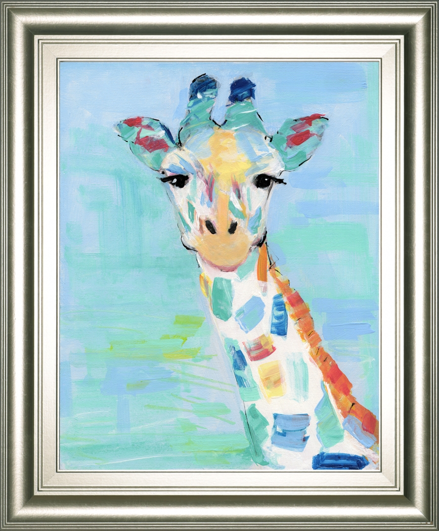Kids Rainbow Giraffe Blue Framed Wall Art - Thumbnail - Image 1