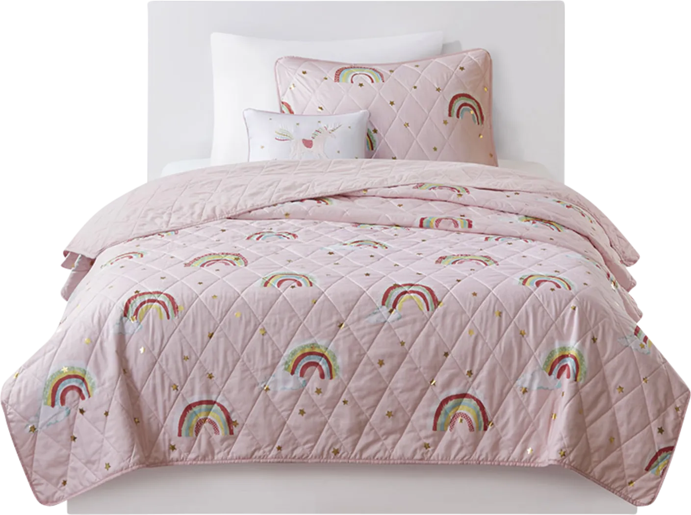 Kids Rainbow Smile Pink 3 Pc Twin Coverlet Set - Thumbnail - Image 2