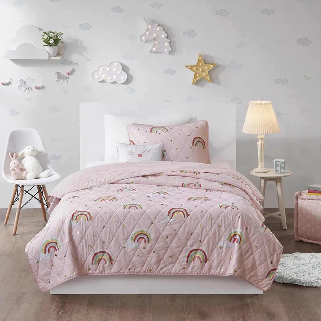 Kids Rainbow Smile Pink 3 Pc Twin Coverlet Set - Thumbnail - Image 10