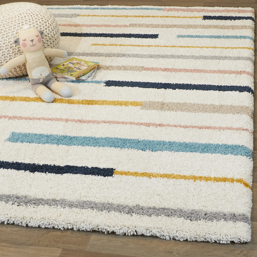 Kids Rainbow Stripe Cream 7'10 x 10' Rug - Thumbnail - Image 2