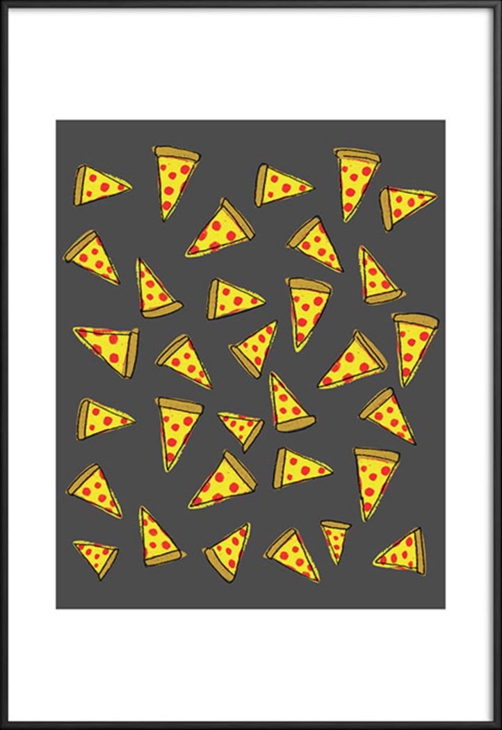 Kids Raining Pizza Black Metal Framed Print - Thumbnail - Image 1