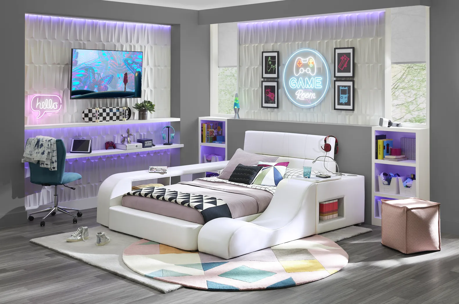 Kids reGen™ Recharged White 6 Pc Full Bed with Nightstand, Bookcase and Lounger - Thumbnail - Image 1