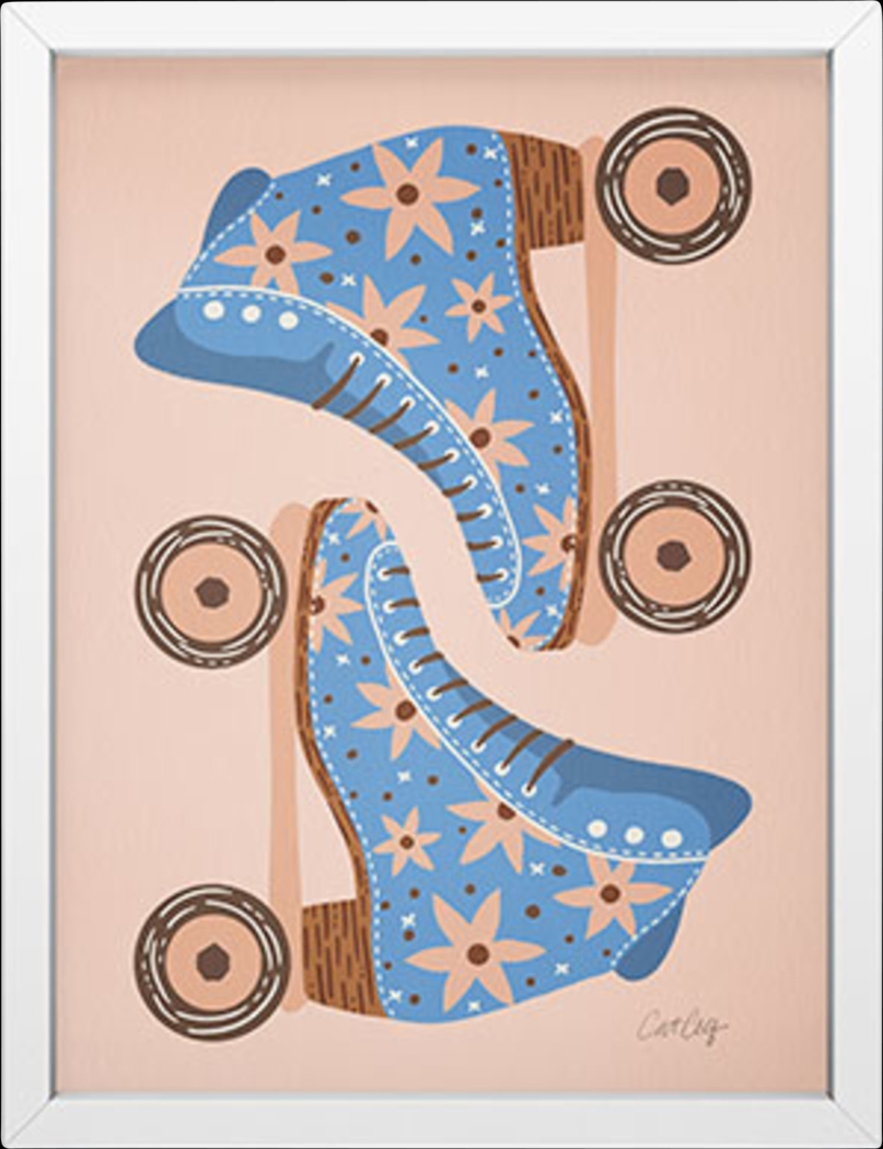 Kids Retro Rollers Pink Mini Framed Art - Thumbnail - Image 1