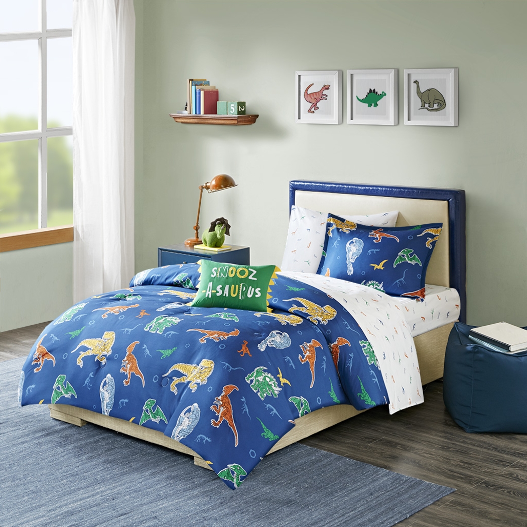 Kids Roar-A-Saurus Blue 8 Pc Full Comforter Set - Thumbnail - Image 11