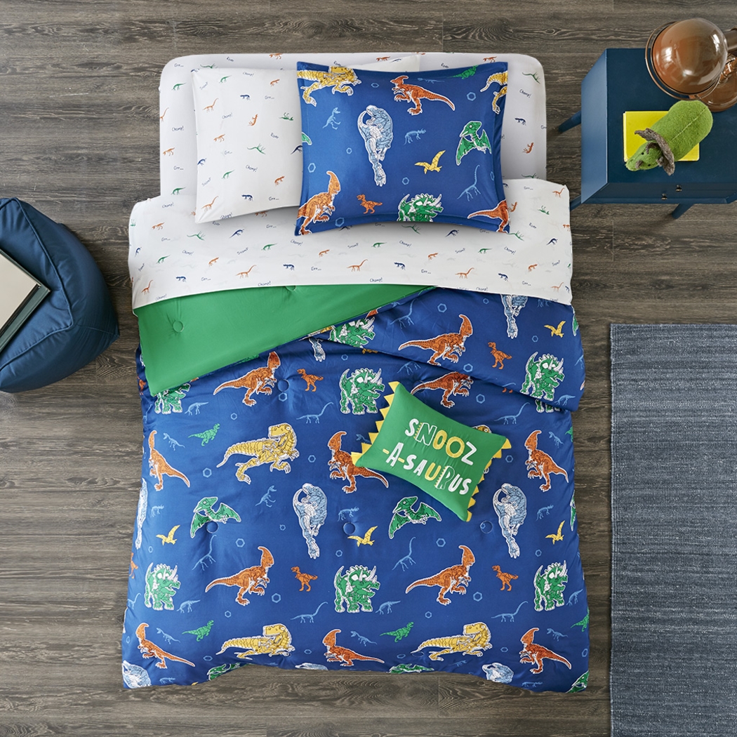 Kids Roar-A-Saurus Blue 8 Pc Full Comforter Set - Thumbnail - Image 1