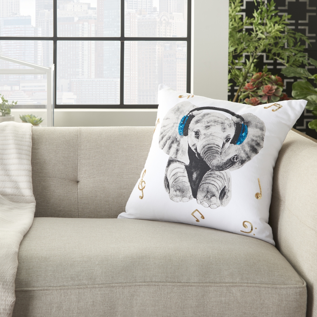 Kids Rock Star Elephant White Accent Pillow - Thumbnail - Image 4