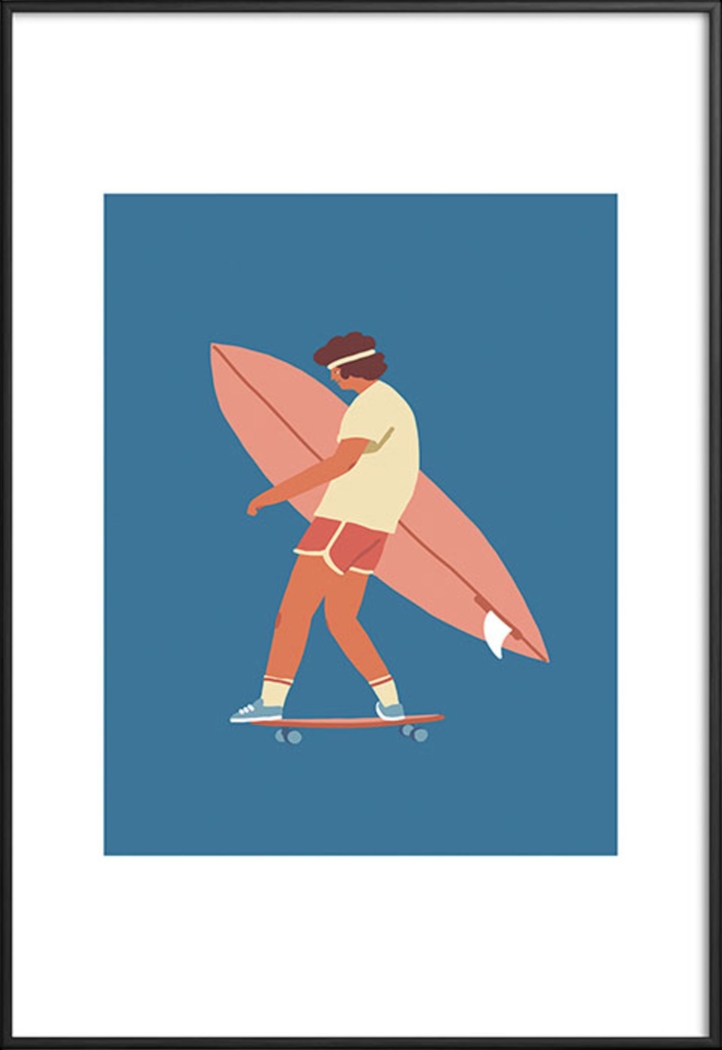 Kids Rolling To The Beach Blue Metal Framed Print - Thumbnail - Image 1