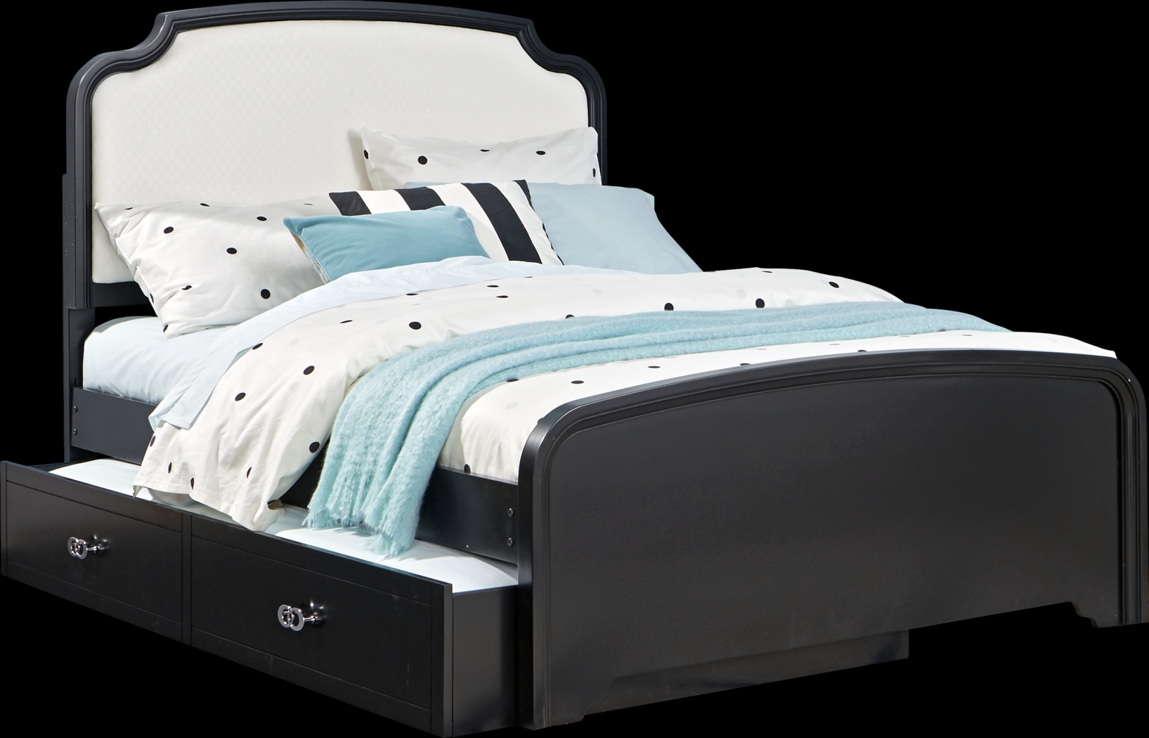 Kids Rylee Black 3 Pc Full Upholstered Bed with Twin Storage Trundle - Thumbnail - Image 1