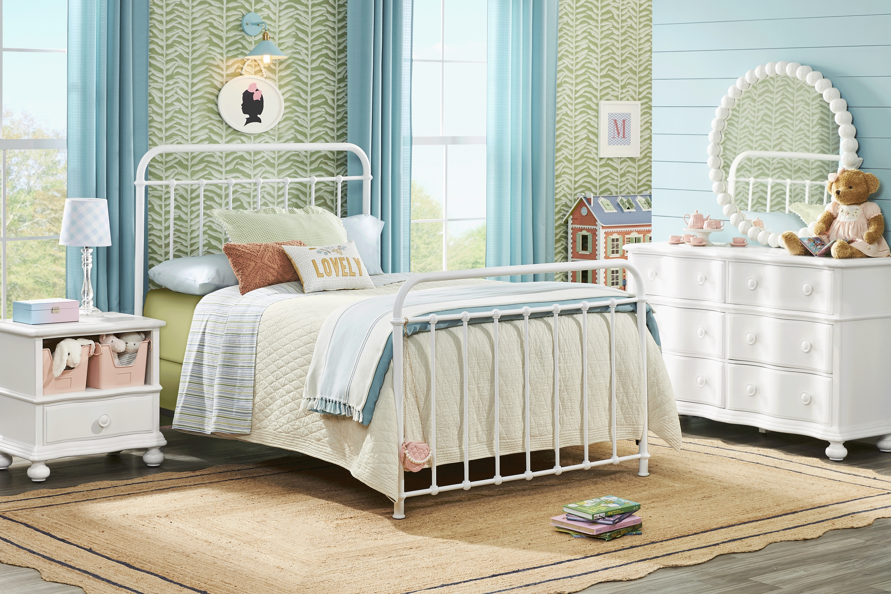 Kids San Simeon White Bedroom with Saddlerock White Twin Metal Bed - Thumbnail - Image 1