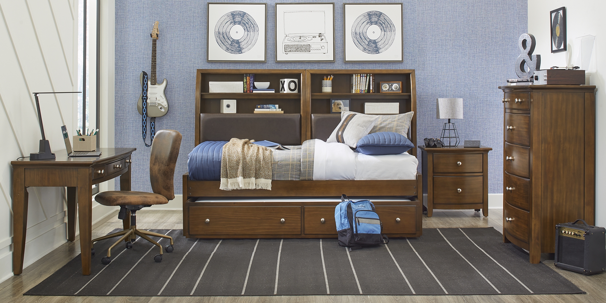 Kids Santa Cruz Brown Cherry Twin Bookcase Wall Bed - Thumbnail - Image 2