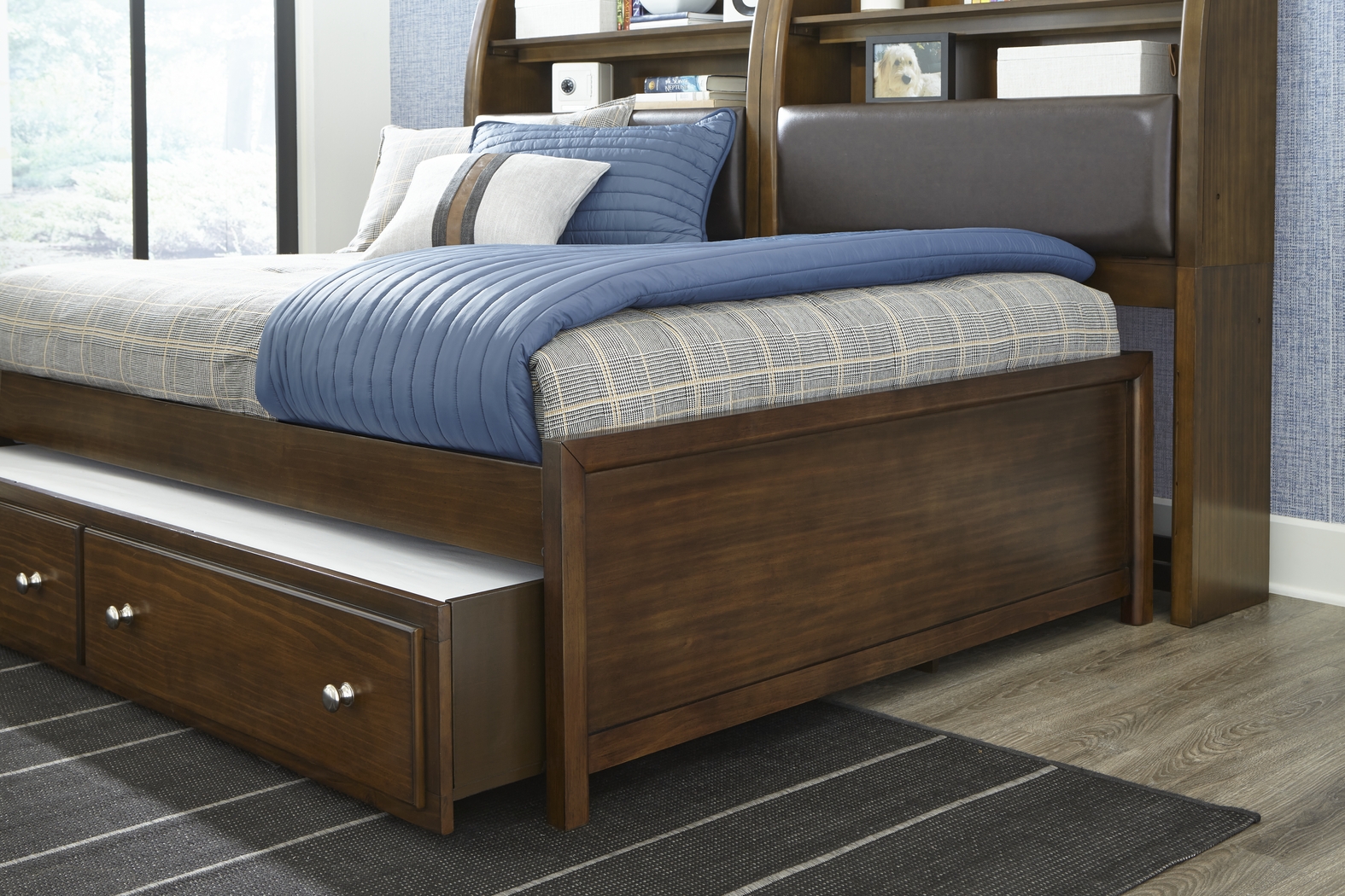 Kids Santa Cruz Brown Cherry Full Bookcase Wall Bed - Thumbnail - Image 4