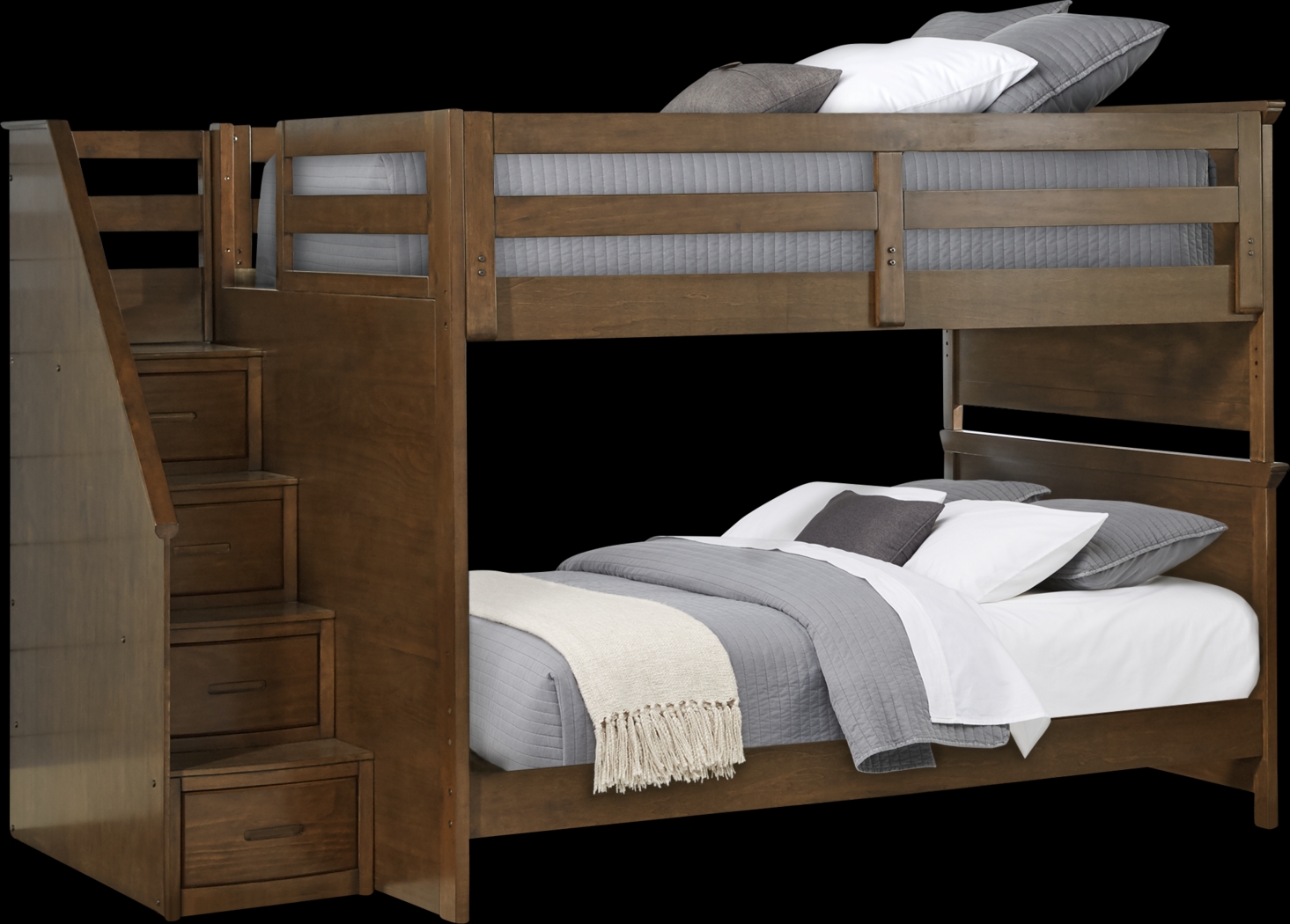 Kids Santa Cruz Brown Cherry Full/Full Step Bunk Bed with Basketball Hoop - Thumbnail - Image 1