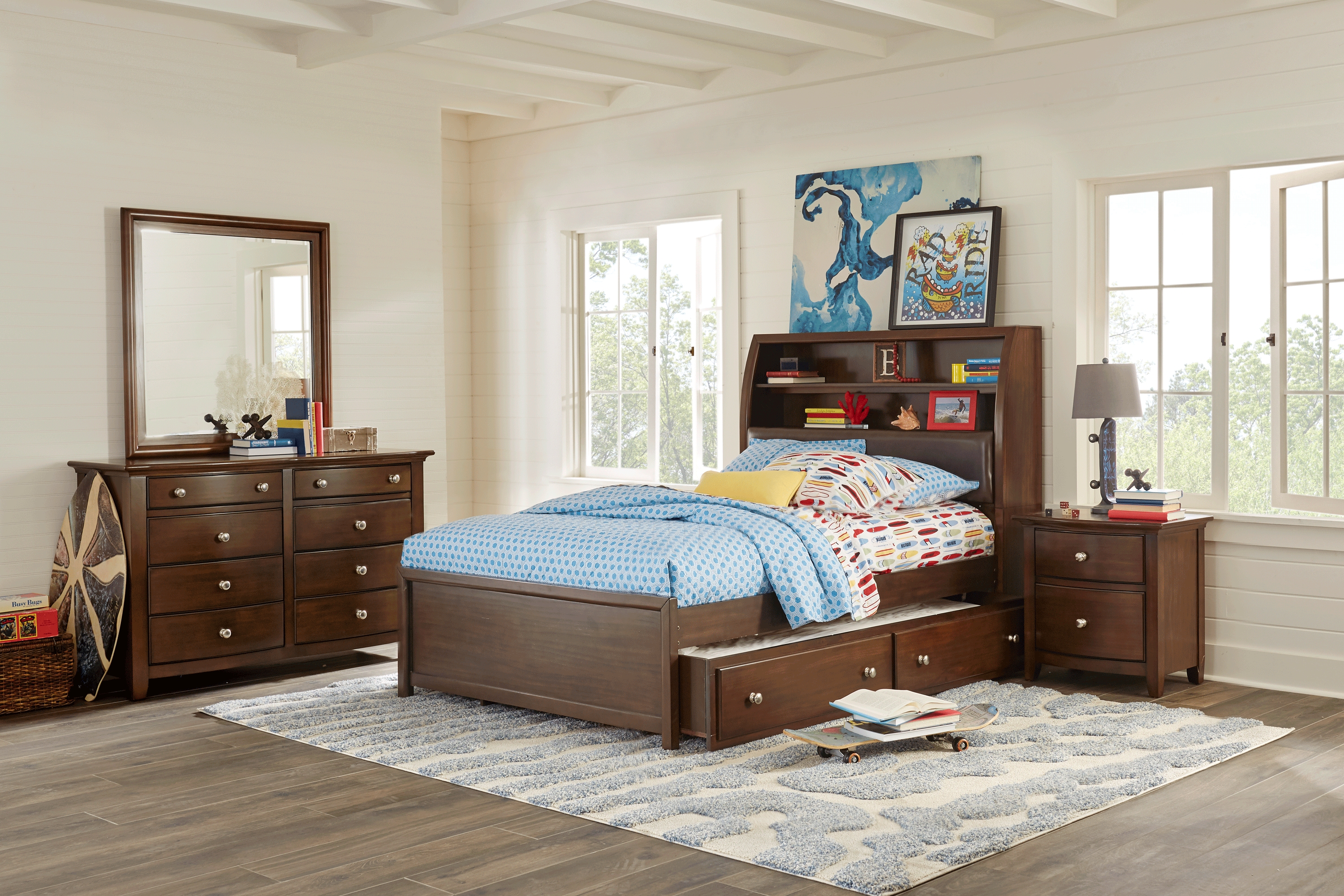 Kids Santa Cruz Brown Cherry Twin Bookcase Bedroom - Thumbnail - Image 1