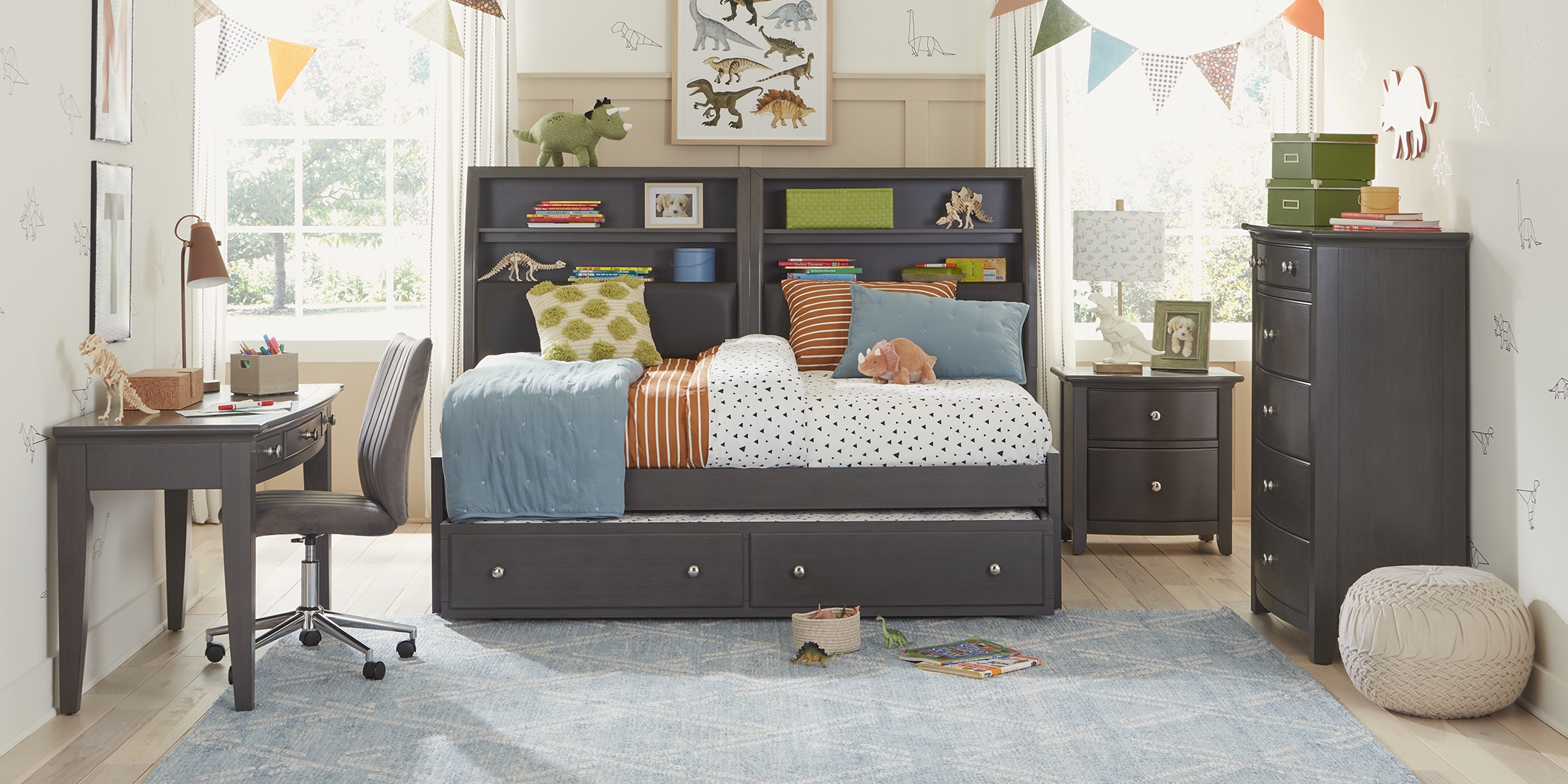 Kids Santa Cruz Gray Full Bookcase Wall Bed - Thumbnail - Image 2