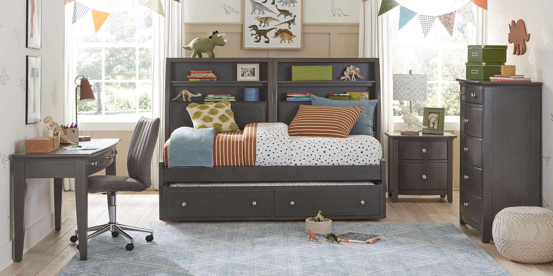 Kids Santa Cruz Gray Twin Bookcase Wall Bed - Thumbnail - Image 2