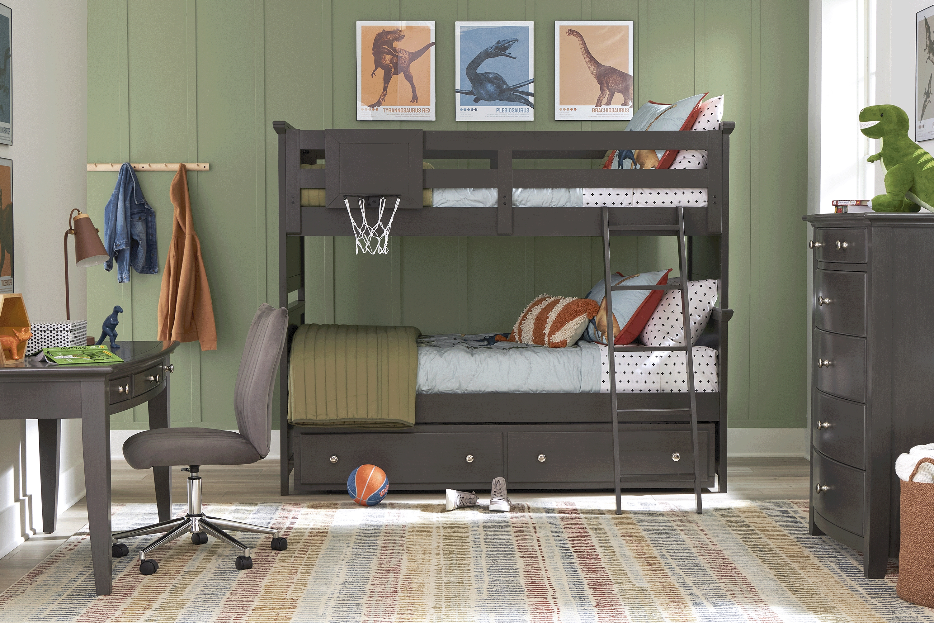 Kids Santa Cruz Gray Twin/Twin Bunk Bed with Basketball Hoop - Thumbnail - Image 2