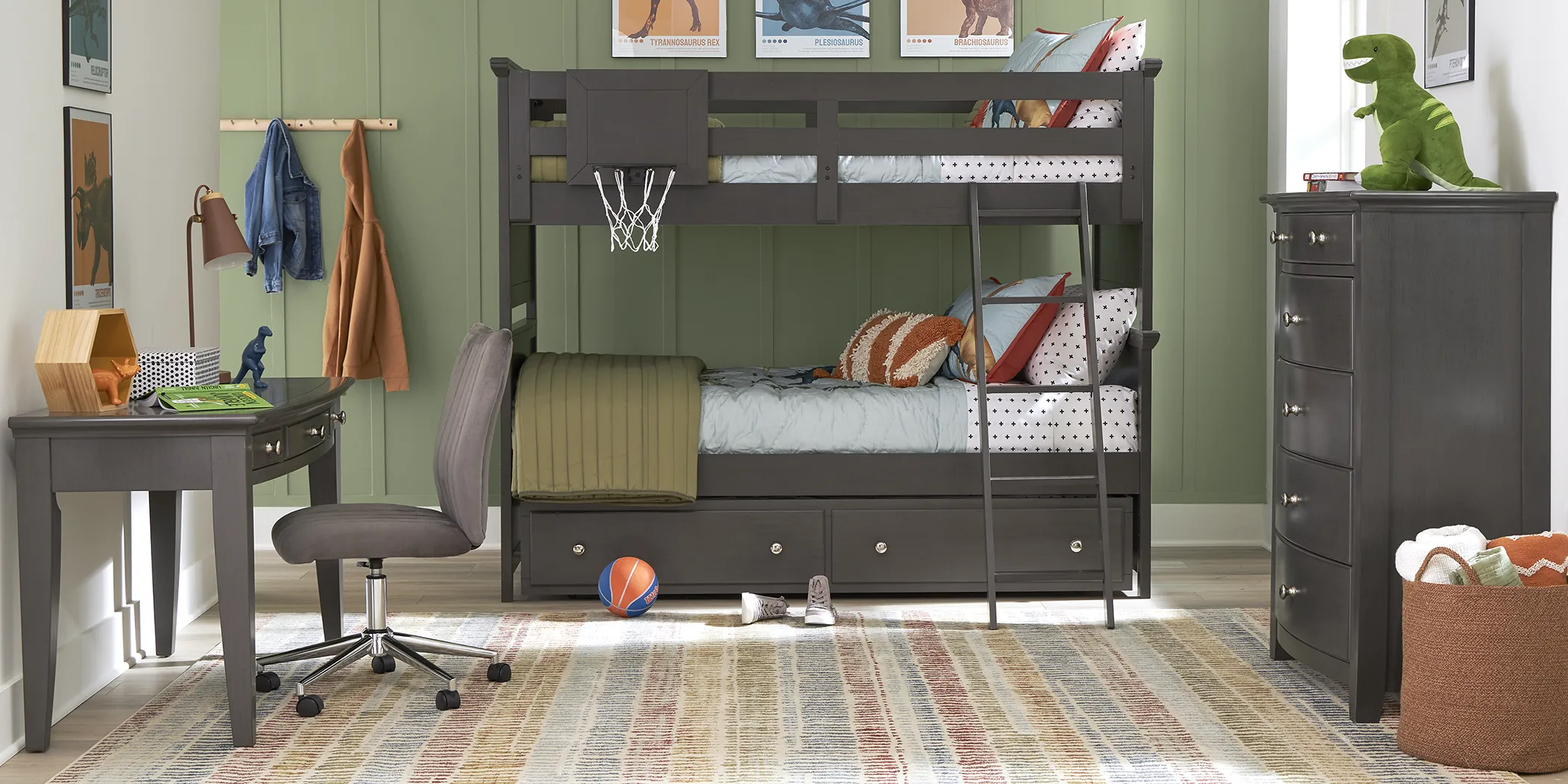Kids Santa Cruz Gray Twin/Twin Bunk Bed with Basketball Hoop - Thumbnail - Image 2