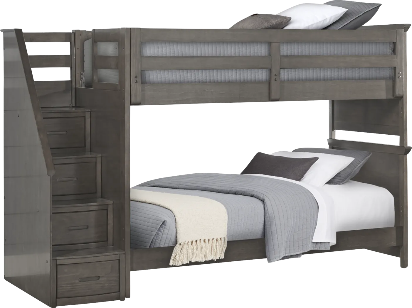 Kids Santa Cruz Gray Twin/Twin Step Bunk Bed with Basketball Hoop - Thumbnail - Image 1