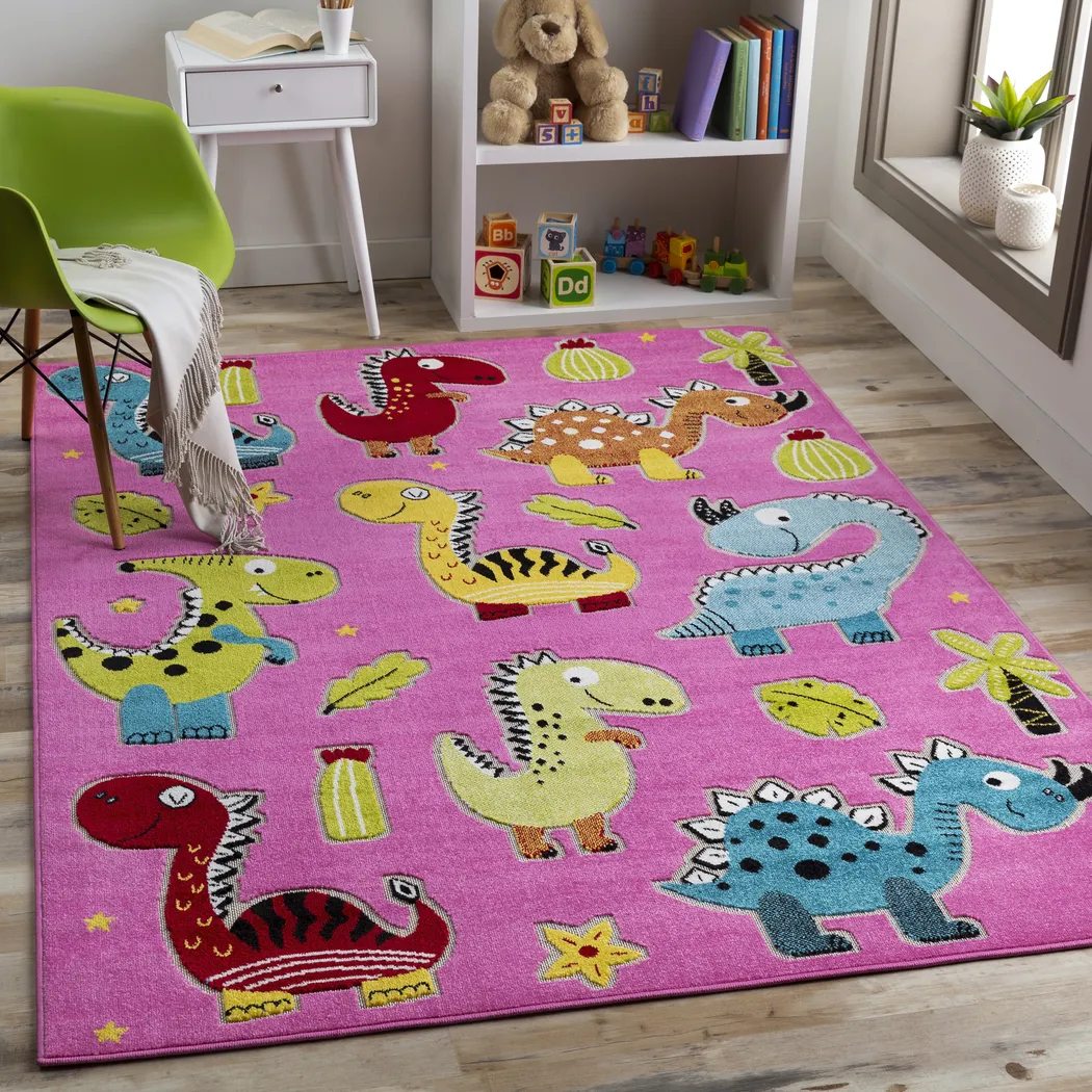 Kids Saurs Party Pink 7' x 9' Rug - Thumbnail - Image 6
