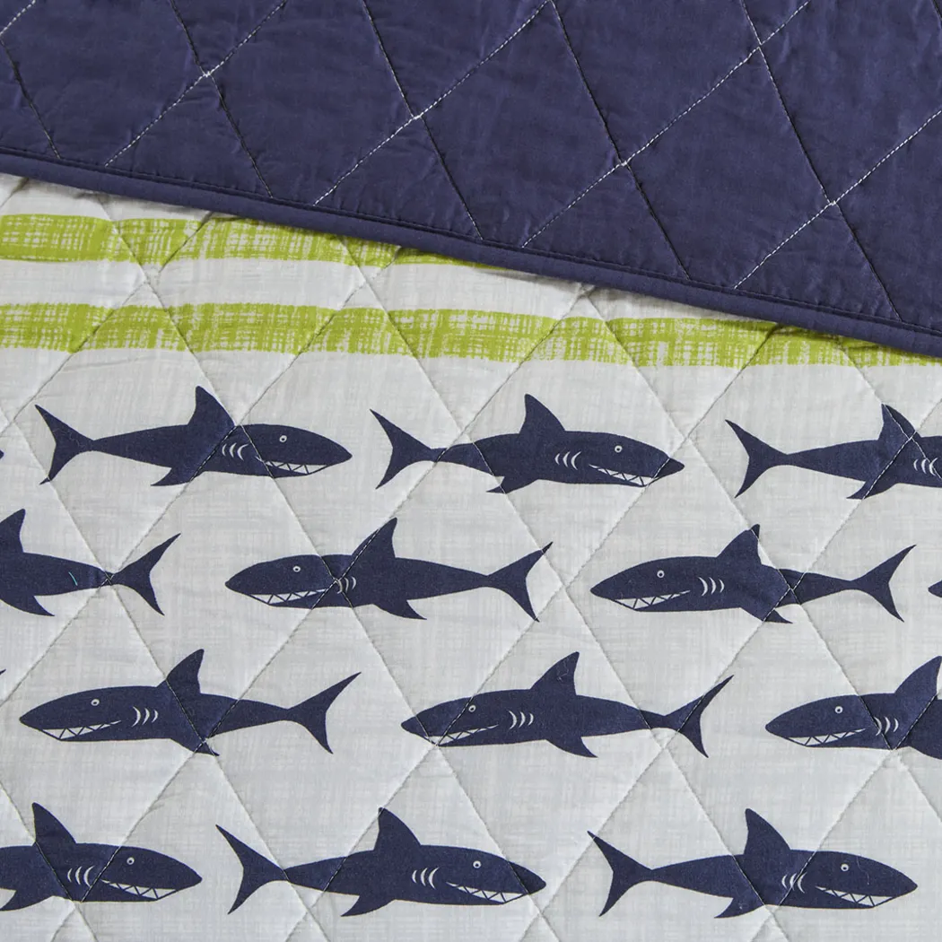 Kids Shark Mood Navy 4 Pc Twin Coverlet Set - Thumbnail - Image 5