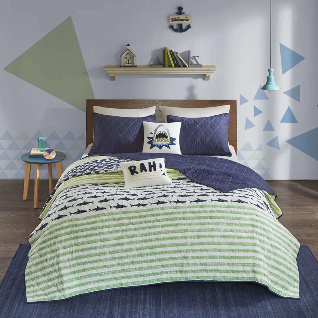 Kids Shark Mood Navy 4 Pc Twin Coverlet Set - Thumbnail - Image 6
