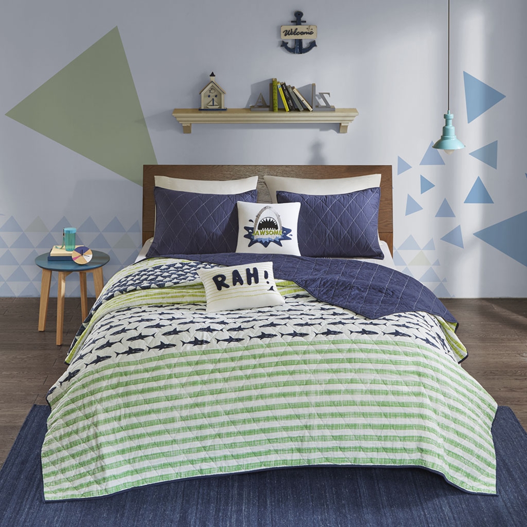 Kids Shark Mood Navy 5 Pc Full/Queen Coverlet Set - Thumbnail - Image 6