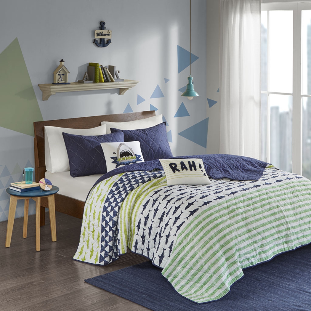 Kids Shark Mood Navy 5 Pc Full/Queen Coverlet Set - Thumbnail - Image 7