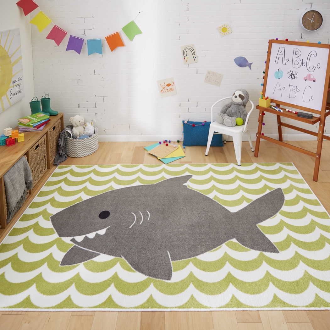 Kids Shark Wave Green 5' x 8' Rug - Thumbnail - Image 2