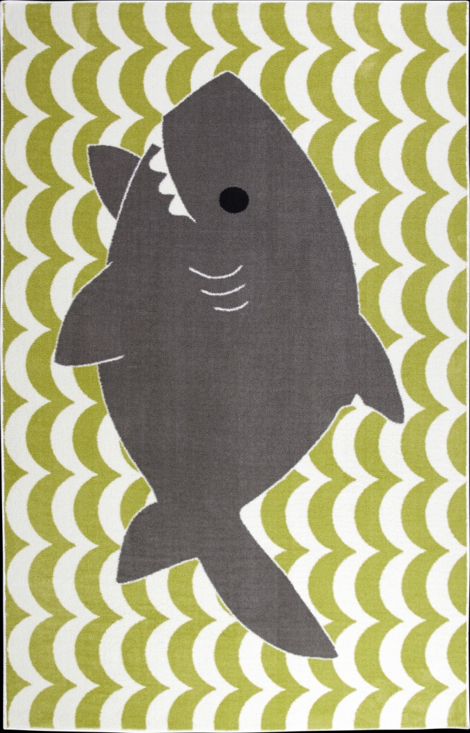 Kids Shark Wave Green 5' x 8' Rug - Thumbnail - Image 1