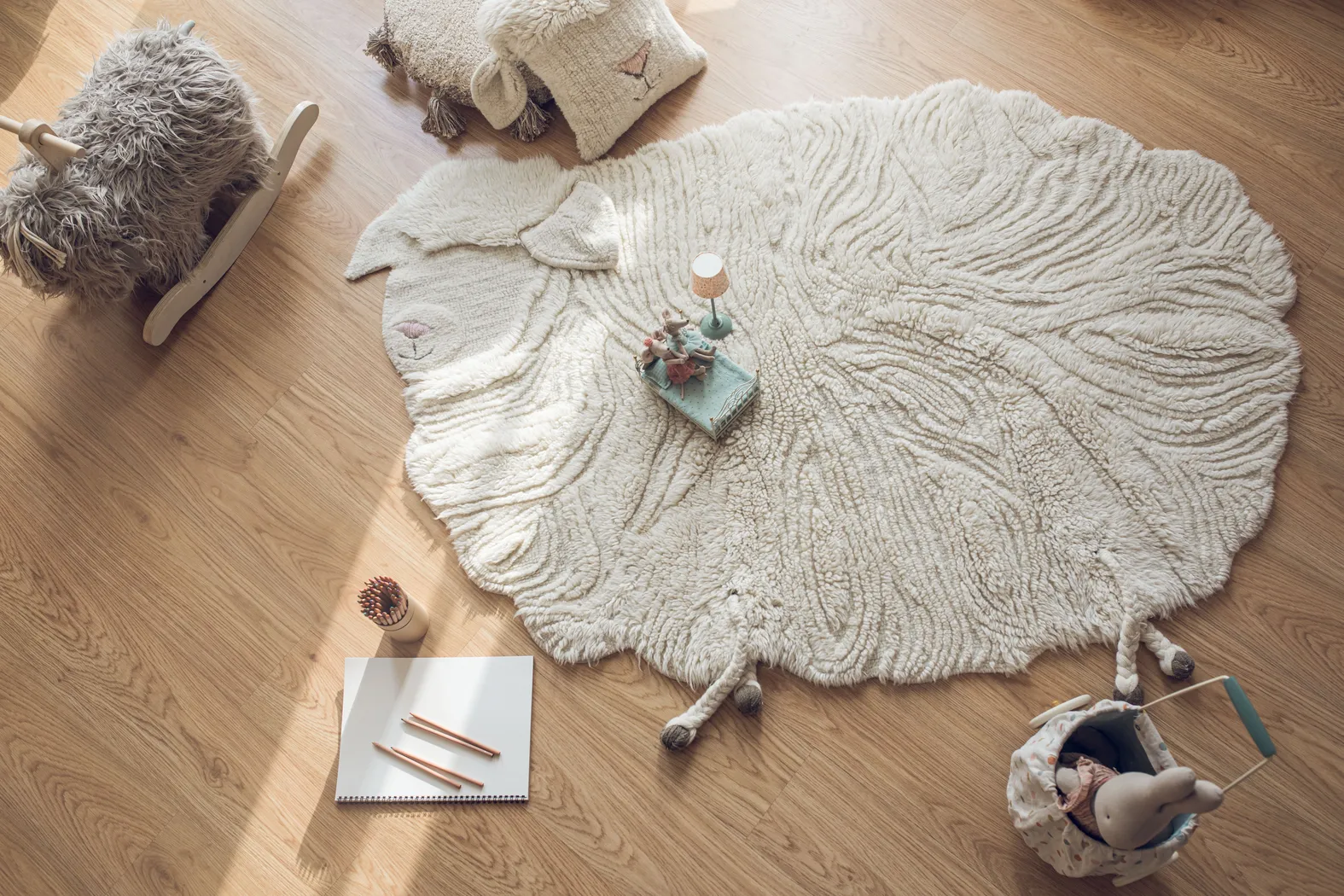 Kids Sheep White 4' x 5'7 Machine Washable Rug - Thumbnail - Image 2