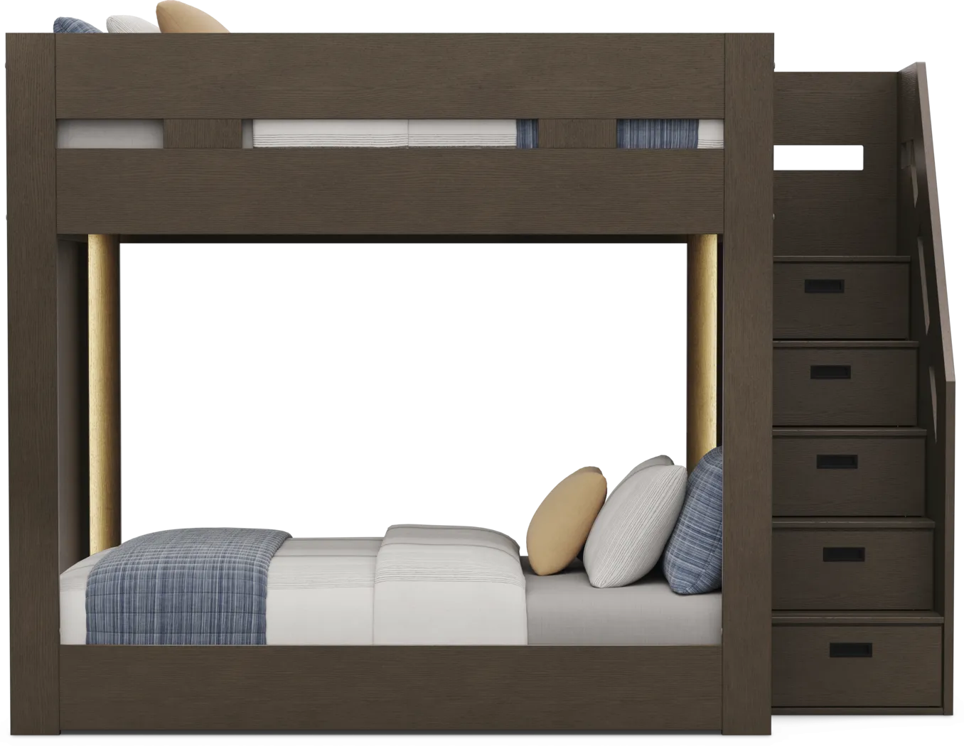 Kids Sierra Summit Brown Oak Full/Full Step Bunk Bed with 2 Closed End Panels - Image 3