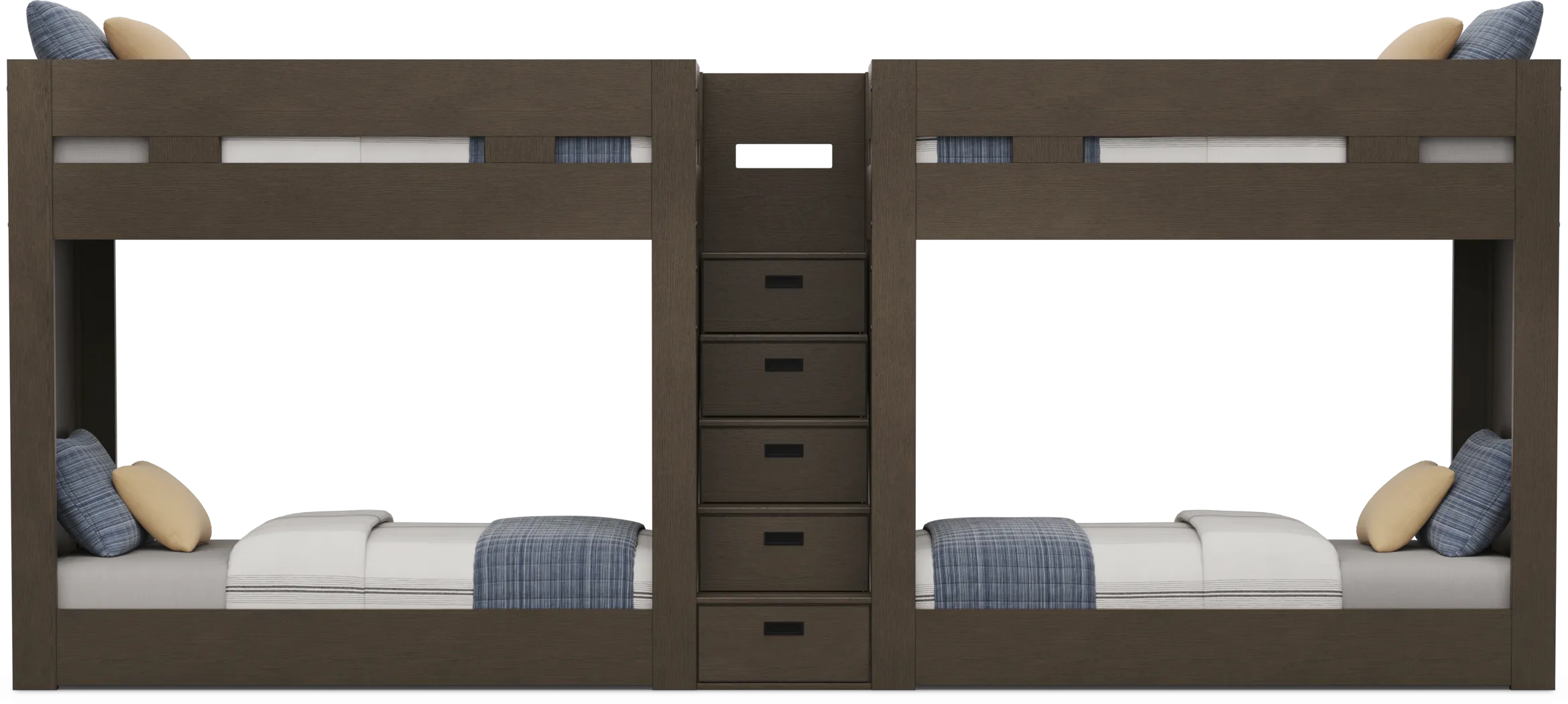 Kids Sierra Summit Brown Oak Twin Double Length Quad Step Bunk Bed - Thumbnail - Image 2