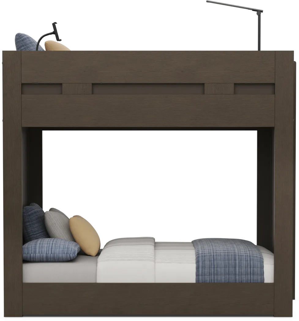 Kids Sierra Summit Brown Oak Twin/Full Bunk Bed with Tech Console and 2 Closed End Panels - Image 2