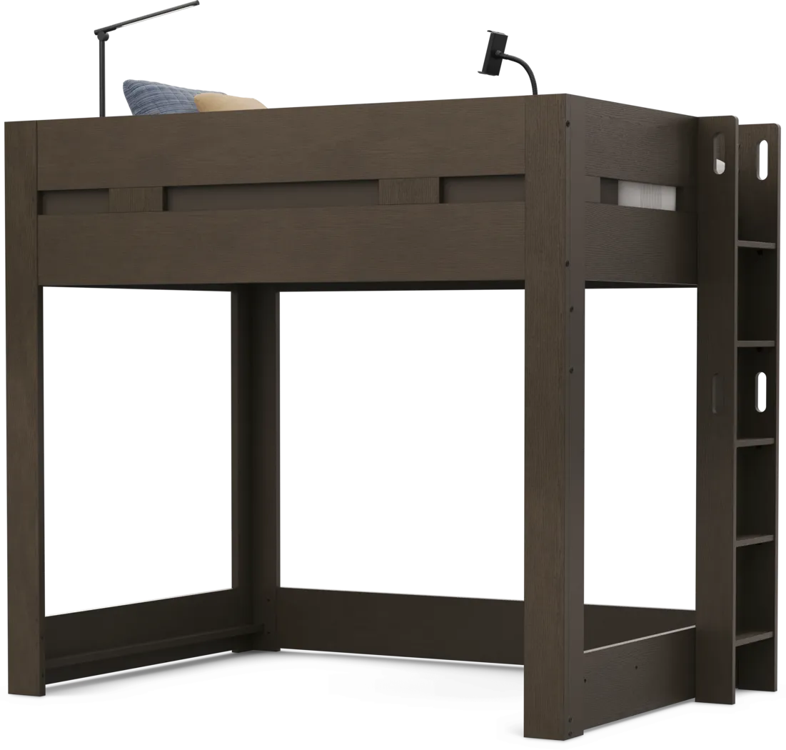 Kids Sierra Summit Brown Oak Twin Loft Bed with Tech Console - Image 2