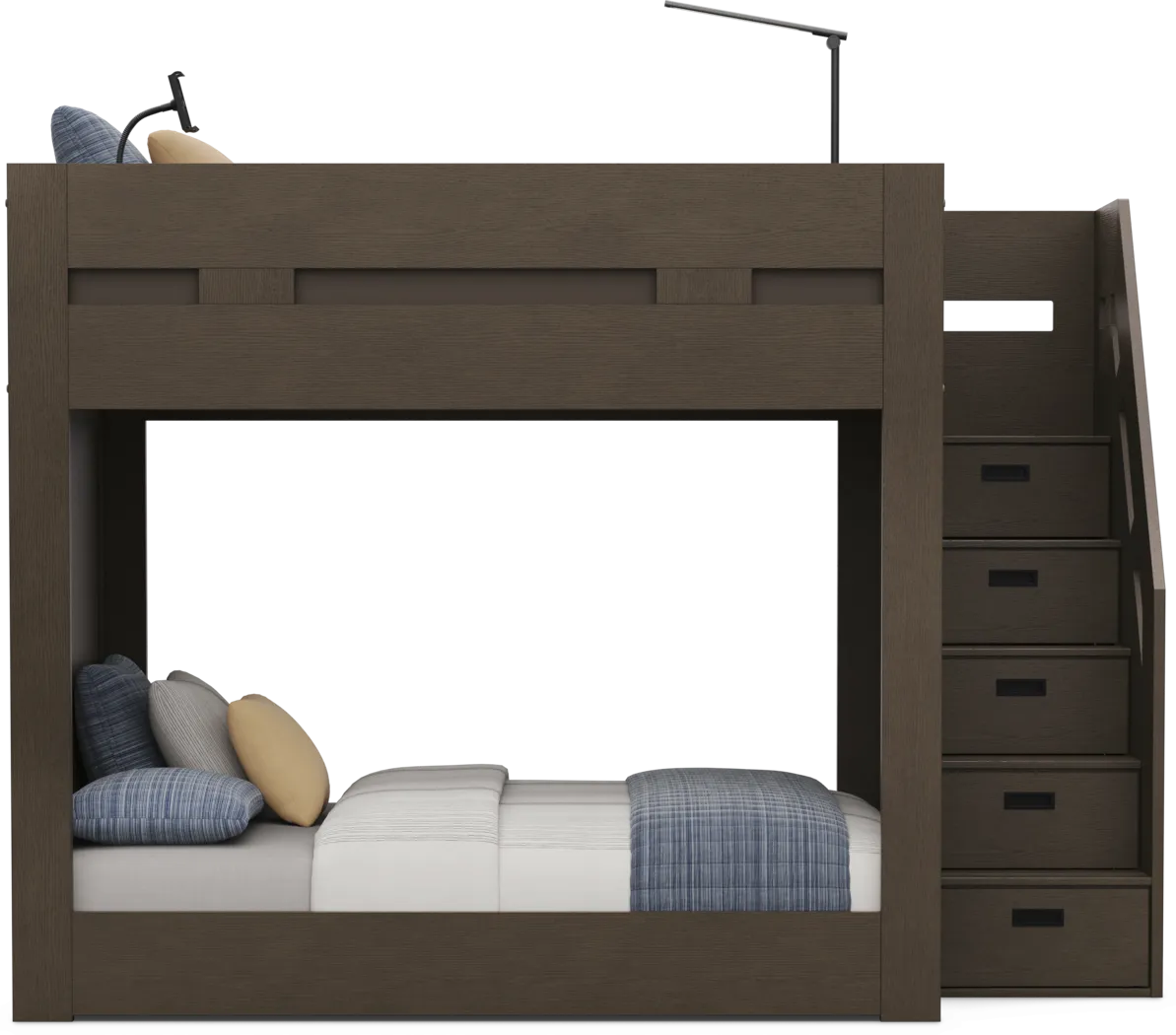 Kids Sierra Summit Brown Oak Twin/Full Step Bunk Bed with 1 Tech Console and 2 Closed End Panels - Image 4