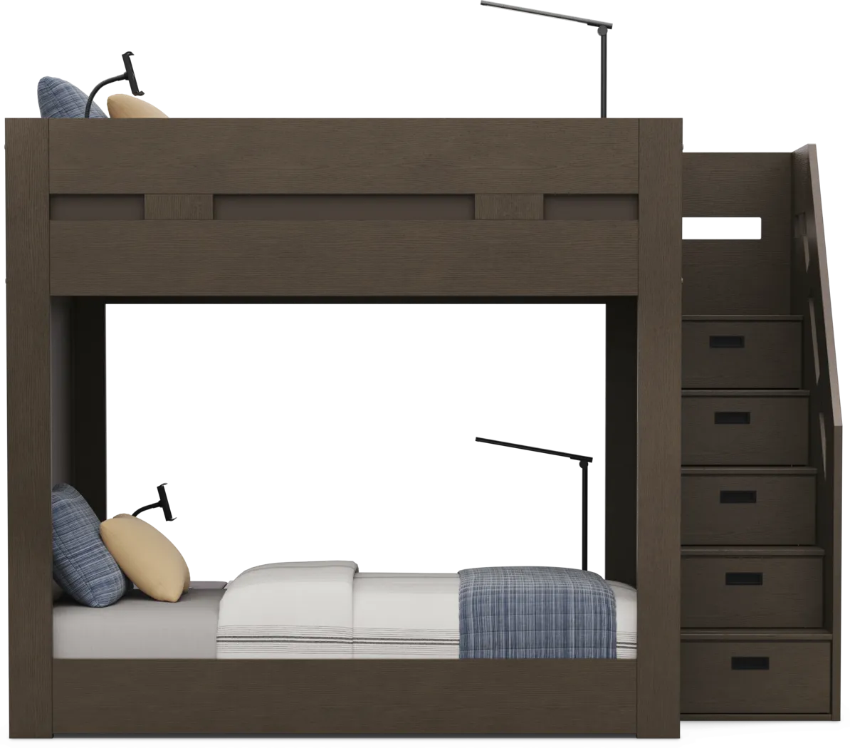 Kids Sierra Summit Brown Oak Twin/Twin Step Bunk Bed with 2 Tech Consoles and 2 Closed End Panels - Image 3