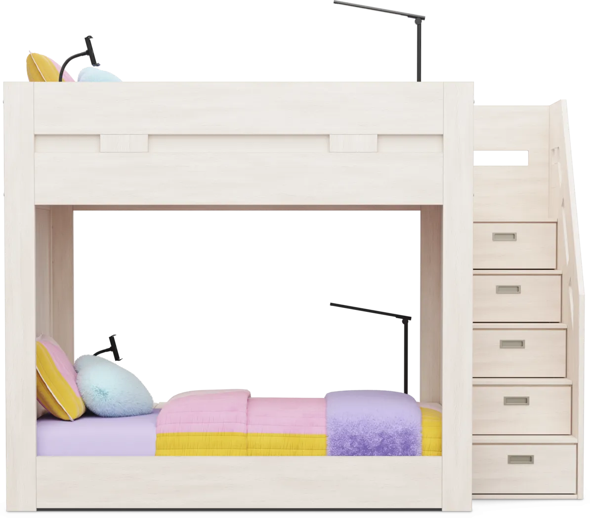 Kids Sierra Summit Linen Twin/Twin Step Bunk Bed with 2 Tech Consoles and 2 Closed End Panels - Thumbnail - Image 2